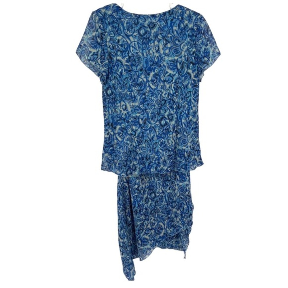 Vintage Y2K Karin Stevens Blouse & Skirt Set Women‎ Size 12 Blue Floral
